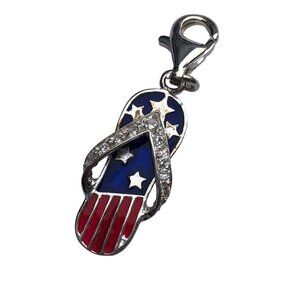 LILLIAN Vernon Sterling Silver Flip Flop Charm Enamel American Flag July 4th new